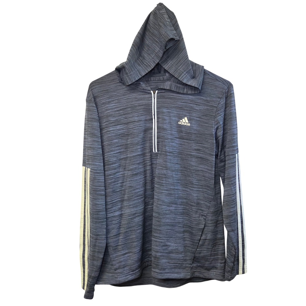 Adidas Mens‎ Blue Gray Space Dye Quarter Zip Hoodie Activewear Shirt Medium